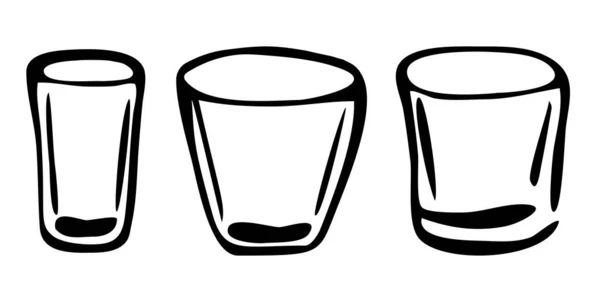 Bicchieri da bevanda doodle set disegnati a mano vettoriale bevanda illustrazione nera su sfondo bianco — Vettoriale Stock
