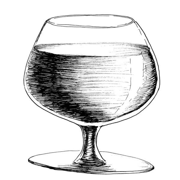 Wektor monochromatyczne ręcznie rysowane szkic styl ilustracja brandy lub whisky kieliszek wyizolowany na białym tle. — Wektor stockowy