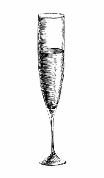 Векторный монохромный набросок иллюстрации шампанского и винного стекла на белом фоне. — стоковый вектор