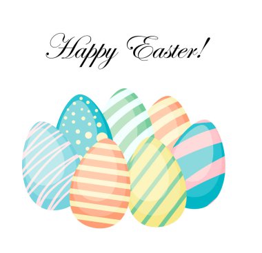 Beyaz arka planda el yapımı Paskalya yumurtası kartı var. Paskalya yumurtasından yapılmış dekoratif karalama çerçevesi. Süslü Paskalya yumurtaları dairesel şekildedir. Vektör illüstrasyonu