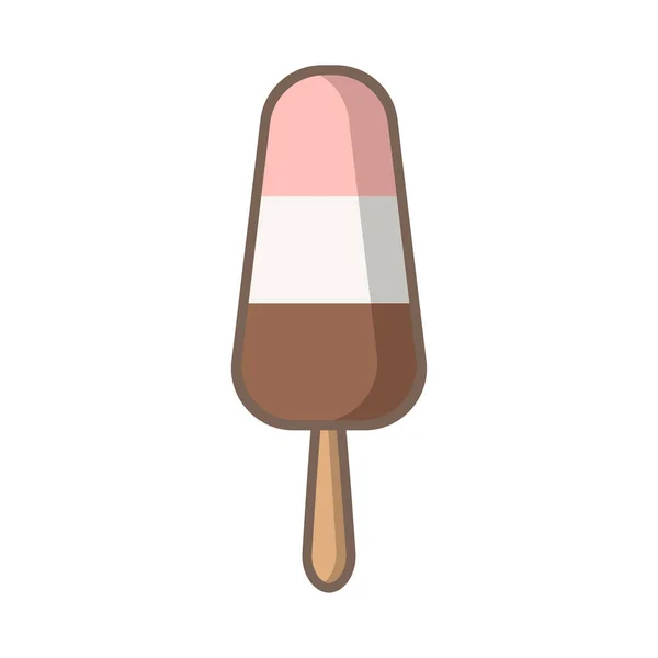 Icône de crème glacée simple vecteur plat contour logo design. Glace colorée rose, vanille et chocolat. Illustration vectorielle glace gelato popsicle sur un bâton — Image vectorielle