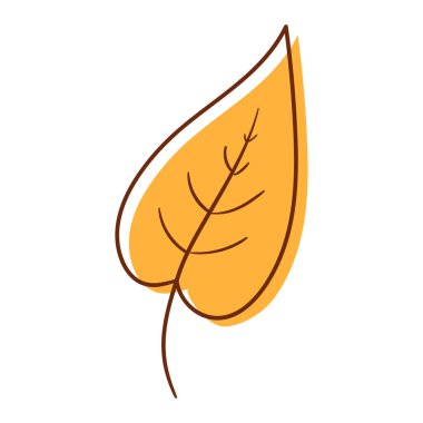 El yapımı sarı ve turuncu renkli yaprak. Beyaz arka planda izole edilmiş. Vektör botanik çizimi. Elle çizilmiş sonbahar elementleri. 