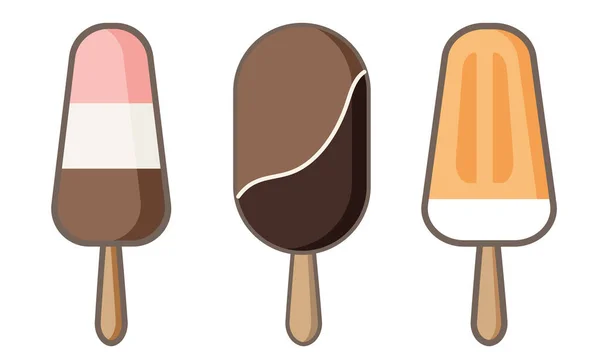 Set von Eis-Ikonen Vektor-Doodle-Illustration. Kids Kollektion von Banane, Schokolade und Erdbeere Sonnensegel und Eis am Stiel in Kegel isoliert auf weiß — Stockvektor