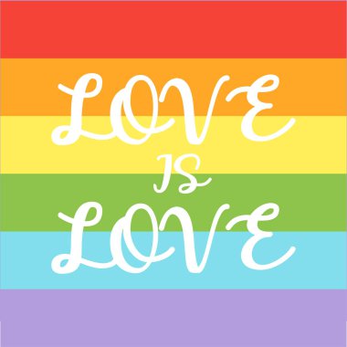 Vektör el çizimi çizimi lgbt aşk gökkuşağı arka planında izole edilmiş aşk harfidir. Sevgililer Günü için el yazısı mektupları. Tipografi romantik posteri, tişört baskısı