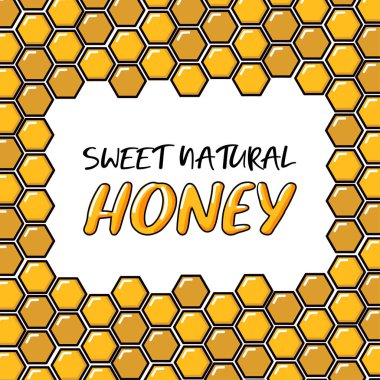 Bal peteği ile çerçevelenmiş. Çizgi film karalaması sarı vektör çizimi. Arıcılar için mükemmel bir geçmiş, bal ve tatlı doğal bal.
