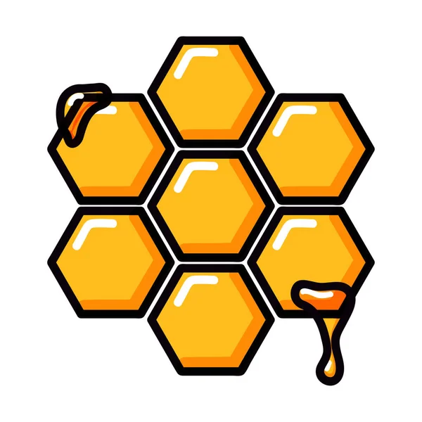 Illustrazione gialla a pettine di miele disegnata a mano isolata su sfondo bianco. Disegno di cellule di miele in stile carino del fumetto doodle. — Vettoriale Stock