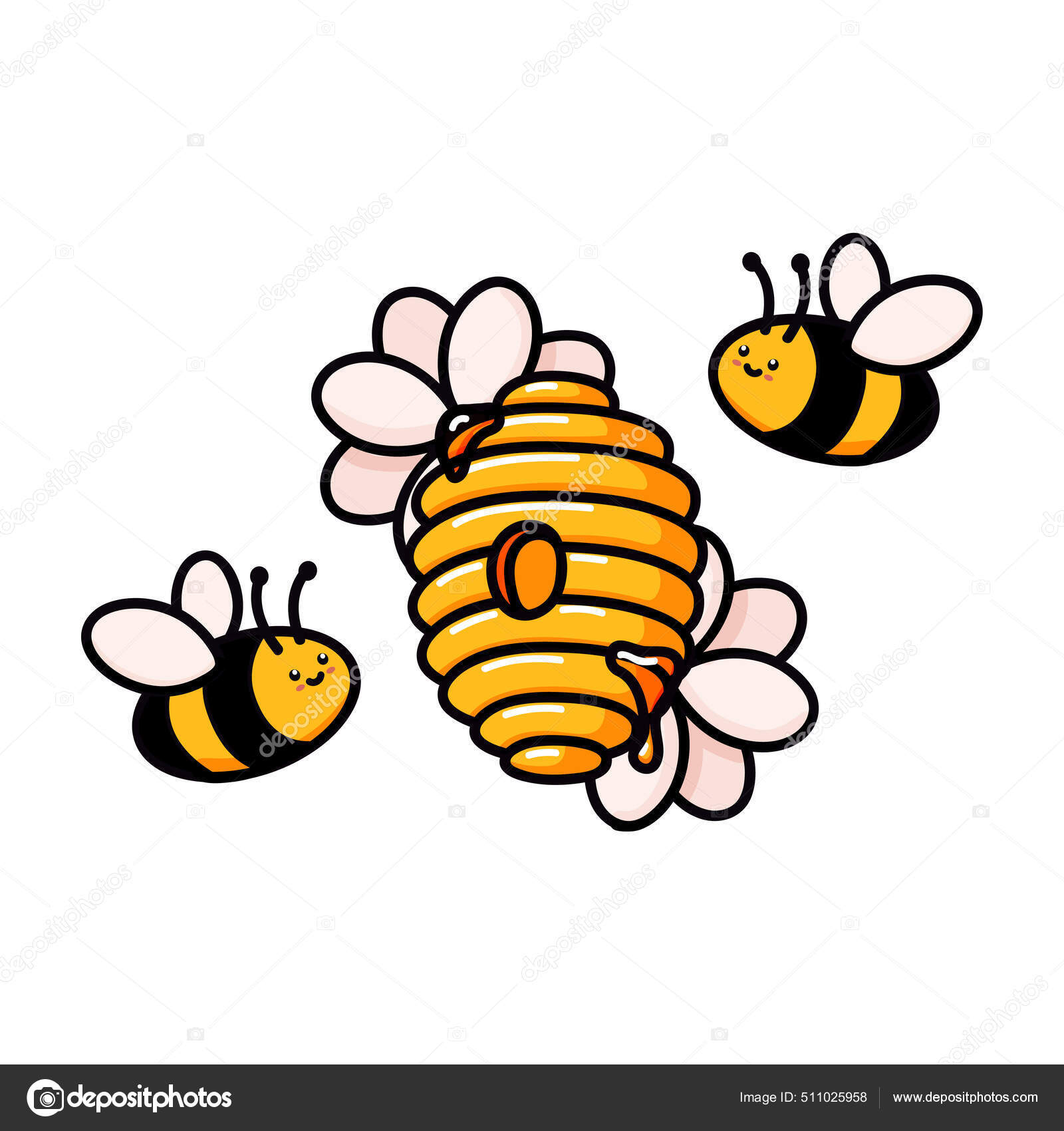 Honey bee drawing beehive flying insect doodle Vector Image