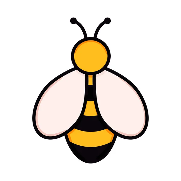 Nette Bienenvektorillustration im Doodle-Stil. Bunte Kinderzeichnung für Icon und Logo Design in gelben und schwarzen Farben isoliert auf weiß — Stockvektor