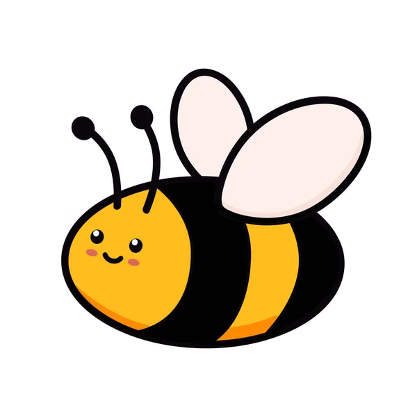 Cute bee vector illustration in doodle style. Colorful kids drawing for icon and logo design in yellow and black colors isolated on white — Stock Vector