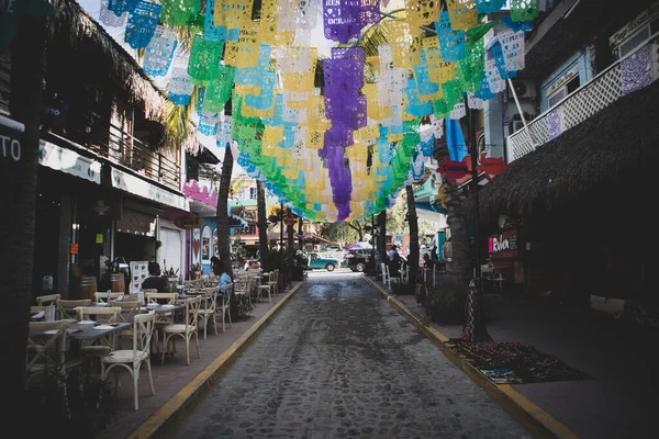 Marcos Sokağı Renkli Süslemeleri Var Meksika Stok Fotoğraf