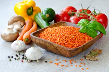 Red lentil and different vegetables clipart