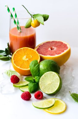 Fresh squeezed citrus juice for healthy snack white background v