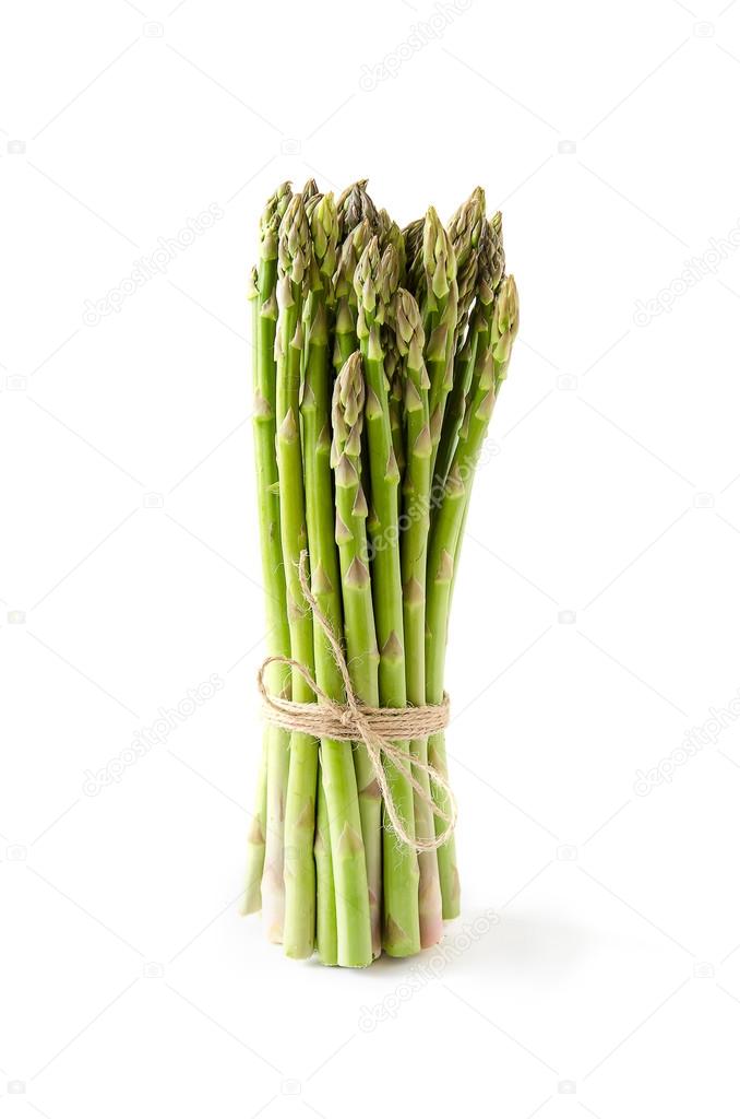 Green asparagus  isolated on white copy space background