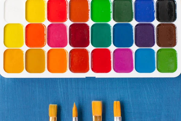 Watercolor Paints Brush Artist Tool Bright Colors School Colors — Stock Photo, Image