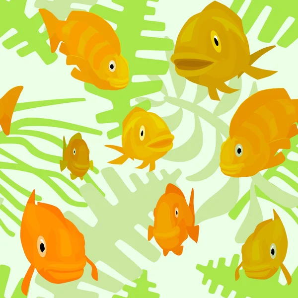 Nahtloses Muster mit Fischen und Algen — Stockvektor