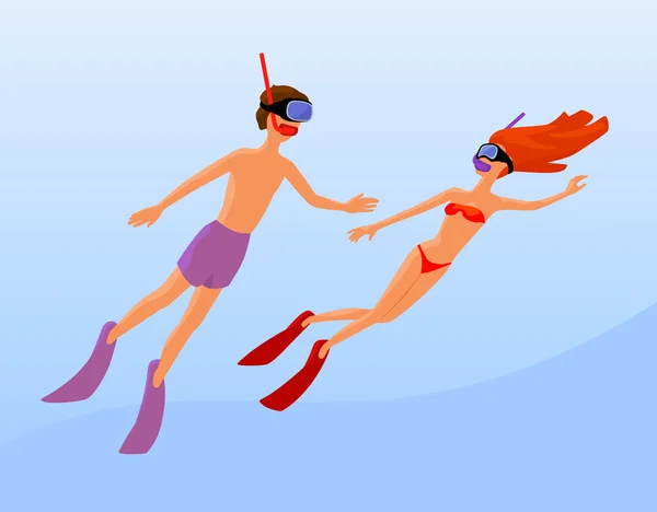 男性和女性的自由潜水者 — 图库矢量图片