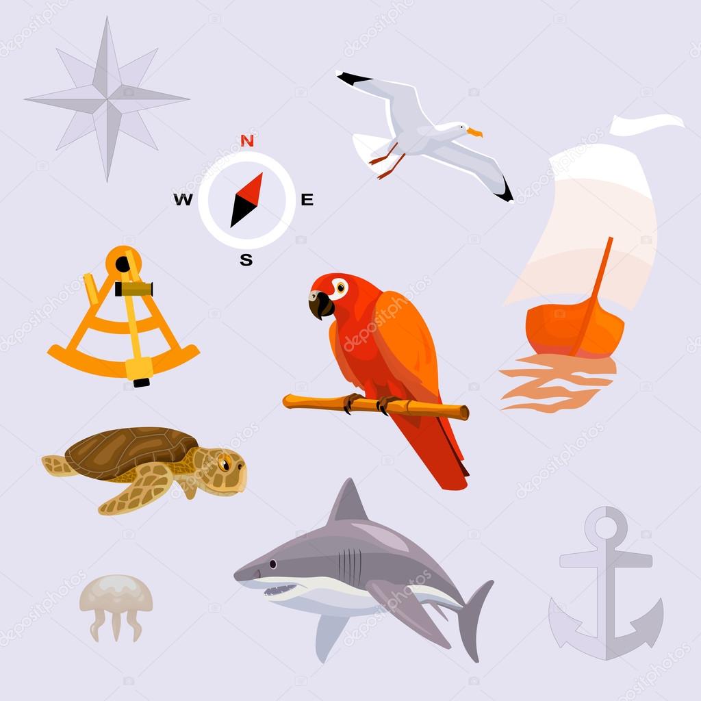 set of tropic sea travel icons