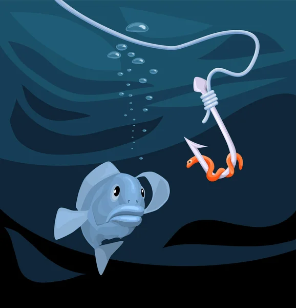 Bir kanca ile bir solucan, bakan balık