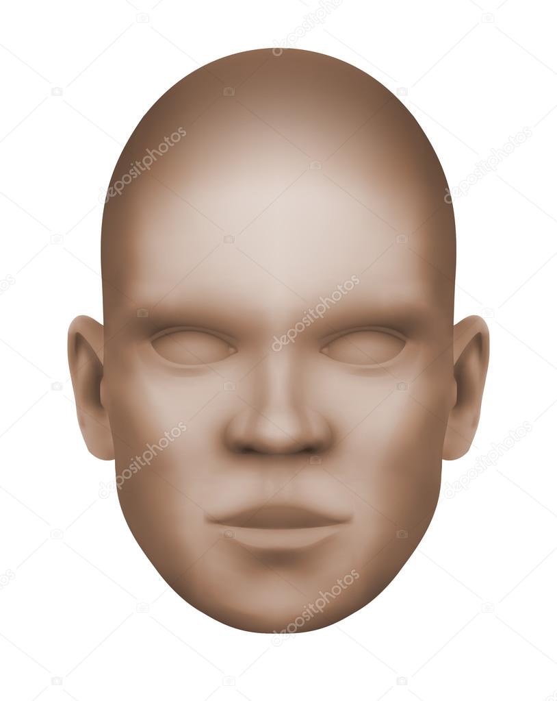 Imaginary human face, isolated three-dimensional  monochrome image on white background