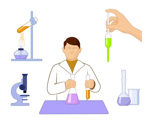 Σύνολο εικονιδίων για θέμα Χημείας σε άσπρο φόντο — Διανυσματικό Αρχείο