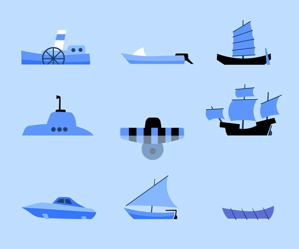 farklı gemilerin düz simgeler kümesi