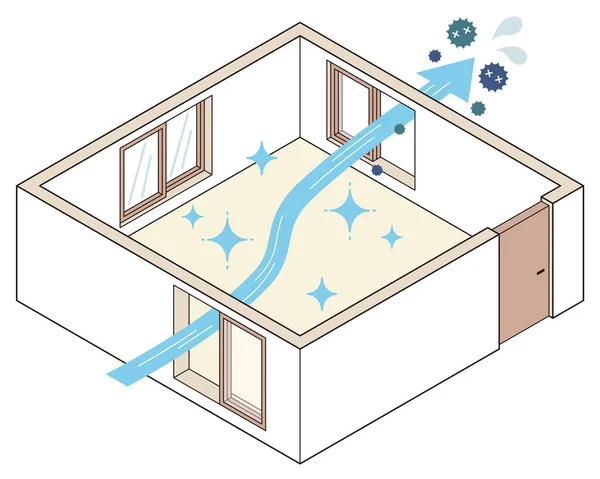 Ventilación Habitación Buen Ejemplo Puede Lograr Una Ventilación Eficiente Abriendo — Vector de stock