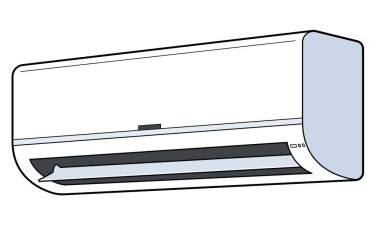 Beyaz klima ya da açık hoparlörlü soğutucu. Ana satırlı vektör illüstrasyon sürümü.