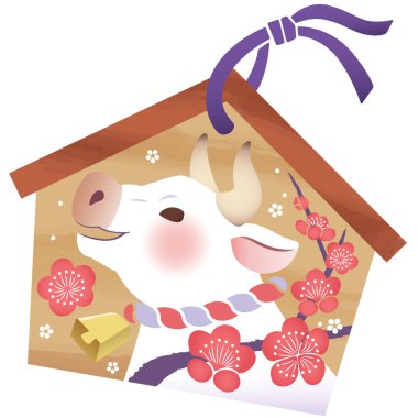 Nazikçe gülen ve erik açan beyaz bir inek profili olan sevimli bir adak tableti..