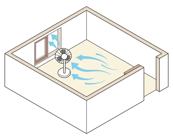 Ventilación Habitación Buen Ejemplo Solo Hay Una Ventana Coloque Ventilador — Vector de stock