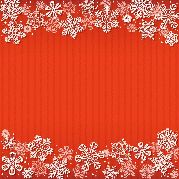 Fondo Cuadrado Rojo Tachonado Con Copos Nieve — Vector de stock