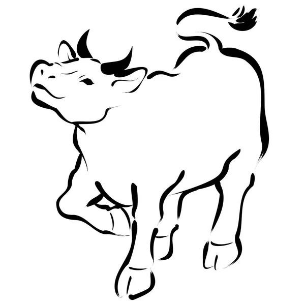 Simple Sumi Line Art Cow Walking Looking — Stock Vector