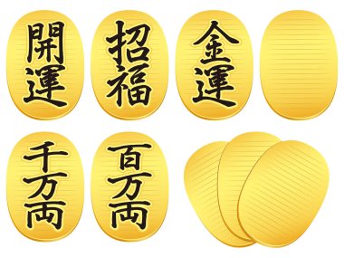 Parlayan ve düşen eski bir Japon oval altın sikkesi 