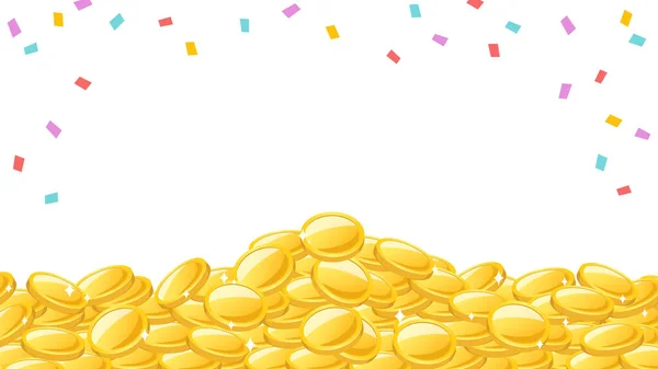 Fundo Moldura Com Uma Pilha Confetes Coloridos Muitas Moedas Ouro — Vetor de Stock