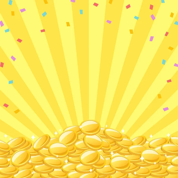 Fondo Del Marco Donde Confeti Colorido Muchas Monedas Oro Apilan — Archivo Imágenes Vectoriales