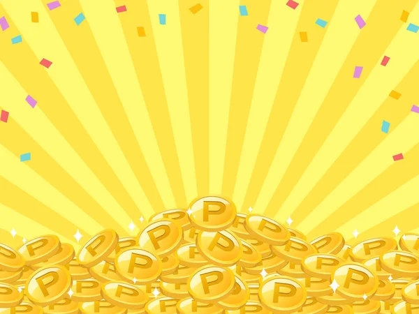 Fundo Quadro Onde Confetes Coloridos Muitas Moedas Ouro São Empilhados — Vetor de Stock