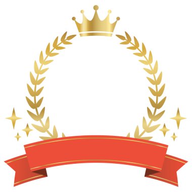 Altın parıldayan defne çelengi ve kırmızı kurdele çerçeve.