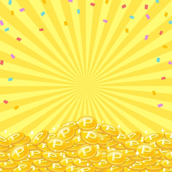 Fondo Del Marco Donde Confeti Colorido Muchas Monedas Punto Oro — Vector de stock