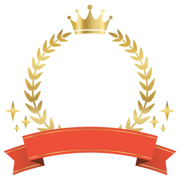 Couronne Laurier Brillant Cadre Classement Ruban Rouge — Image vectorielle