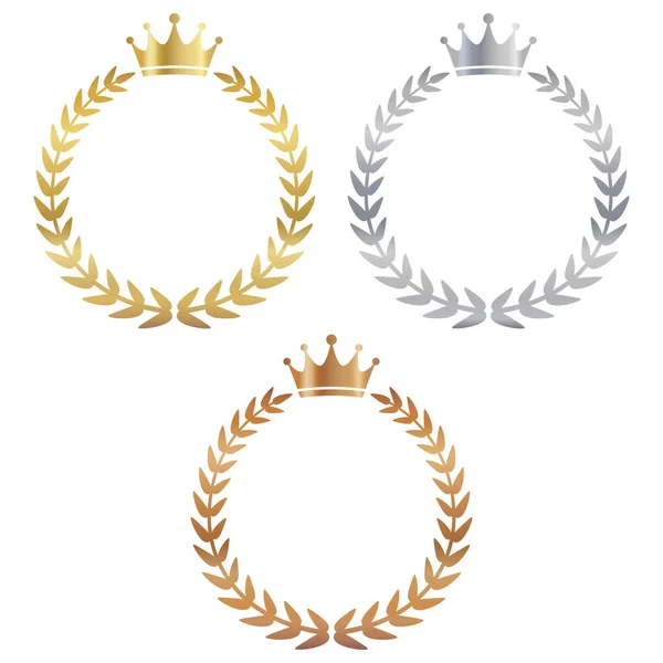 Set Three Types Ranking Laurel Wreaths Gold Silver Bronze — Stock Vector