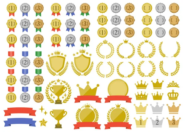 Conjunto Ícones Classificação Com Design Simples Como Medalhas Coroas Troféus — Vetor de Stock