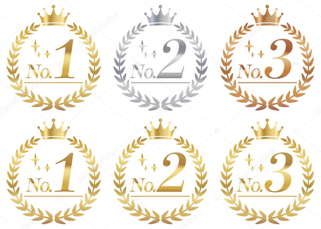 A set of laurel wreaths for gold, silver and bronze rankings. Entering a number.