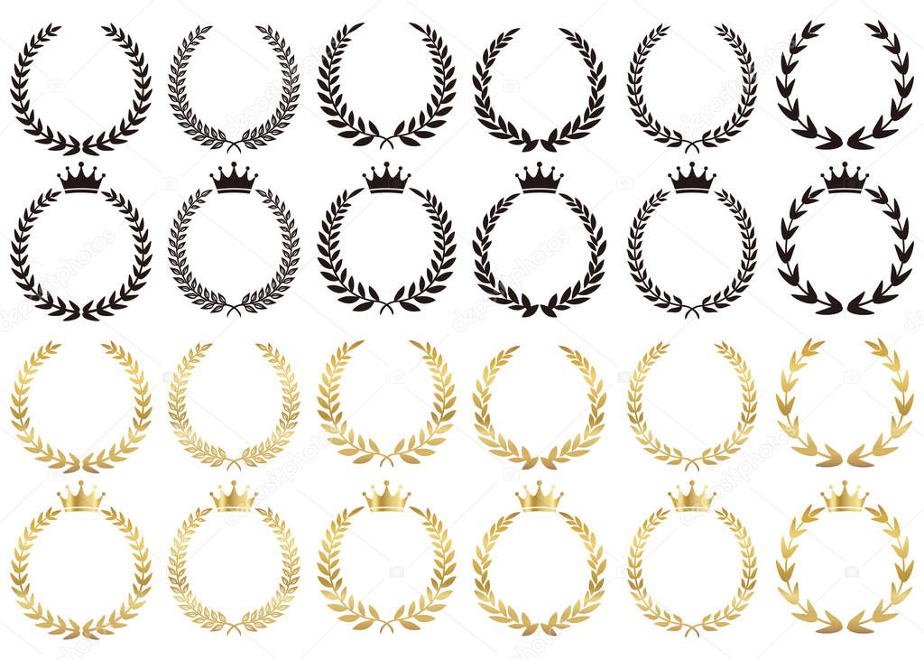 A variation set of gold and black silhouettes of the ranking laurel crown.