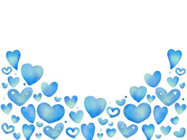 Kalp arka planı mavi suluboya ile boyanmış. Çoklu varyasyonlar var..