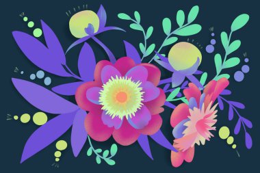 Mavi arkaplanda çiçekler