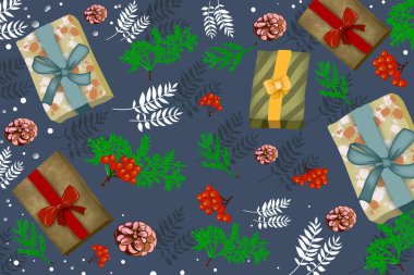 Arkaplanı hediyelerle kutluyoruz - stok çizimi