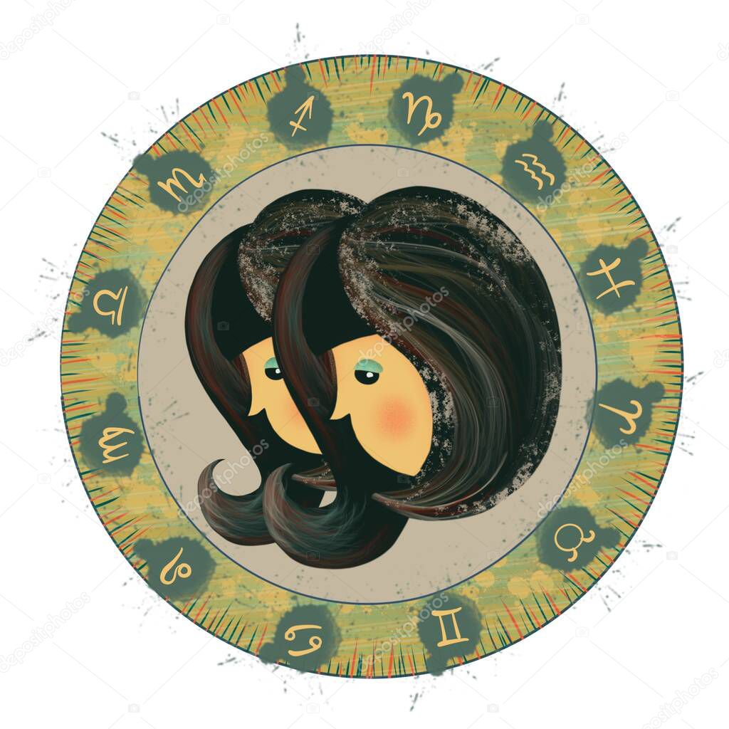   Vector image of the zodiac sign Gemini - Stock illustration