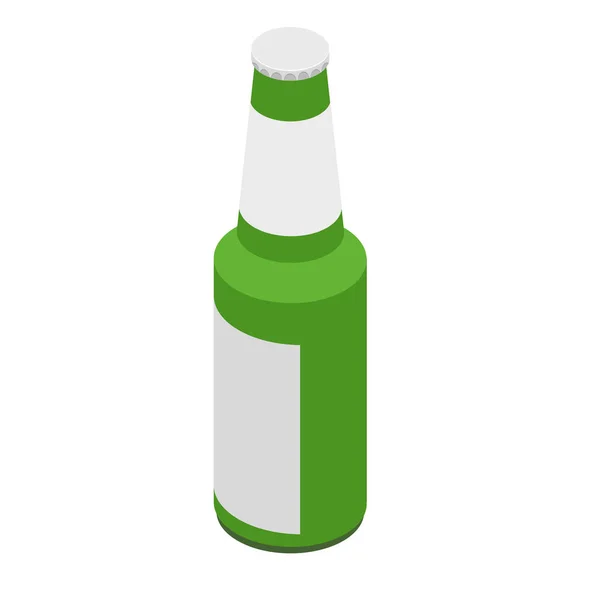 Cerveza de vidrio Botella verde sobre fondo blanco aislado. Con tapa metálica y etiqueta blanca — Archivo Imágenes Vectoriales