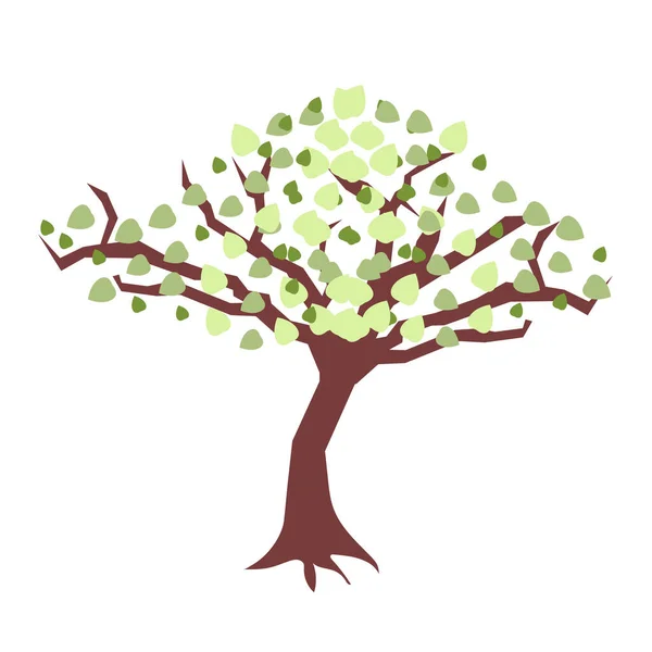 Árbol simple con hojas de color verde y verde claro. Tronco marrón — Vector de stock