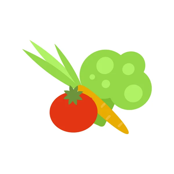 Friss zöldségkészlet paradicsom, sárgarépa és brokkoli fehér alapon. Hozzávalók saláta készítéshez. Vektorillusztráció. — Stock Vector