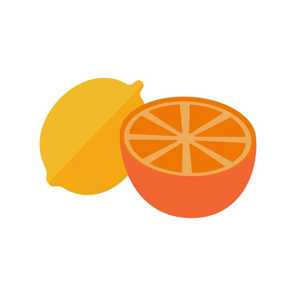 Frutas frescas de limón enteras y medias sobre fondo blanco. Se utiliza para añadir al té negro y verde. Ilustración vectorial. — Vector de stock